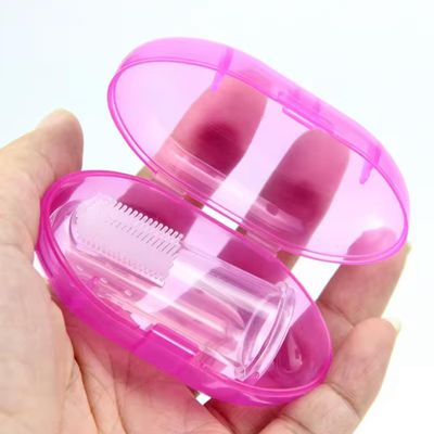 Silicone Baby Finger Toothbrush Soft Oral Care Brush with Storage Case Pink/Blue (Pink)