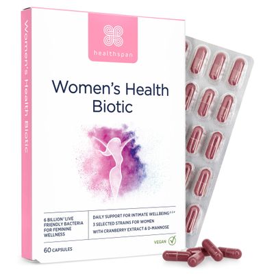 Healthspan Women's Health Biotic | 60 Capsules | Supports hormonal Balance & Intimate Flora | Targeted strains for Womens Health | with D-Mannose & Cranberry | 6 Billion Live Cultures | Vegan