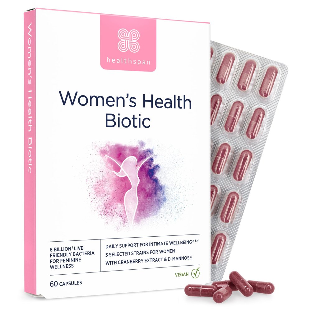 Healthspan Women's Health Biotic | 60 Capsules | Supports hormonal Balance & Intimate Flora | Targeted strains for Womens Health | with D-Mannose & Cranberry | 6 Billion Live Cultures | Vegan