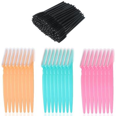24Pcs Eyebrow Razors Shaper & 50Pcs Brow brushes,Safety Facial Hair Remover Face Shaver Trimmer, Exfoliating Dermaplaning Tool for Women and Men