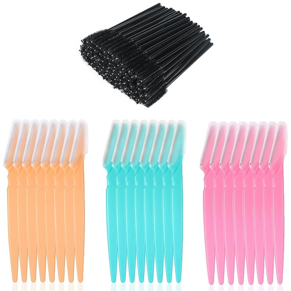 24Pcs Eyebrow Razors Shaper & 50Pcs Brow brushes,Safety Facial Hair Remover Face Shaver Trimmer, Exfoliating Dermaplaning Tool for Women and Men