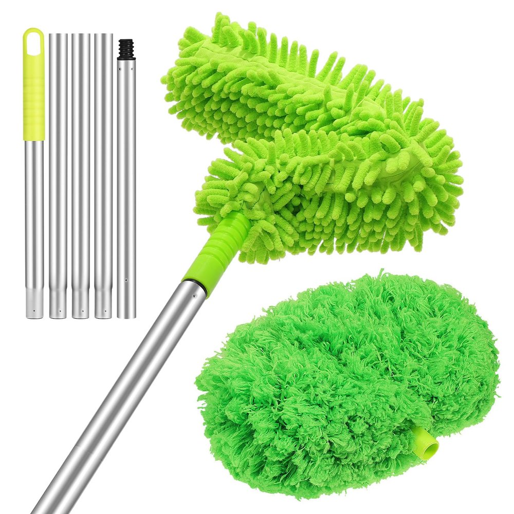 HOLIDYOYO Ceiling Fan Duster with Extendable Aluminium Pole Detachable Brush Heads for High Ceiling Cleaning Dust Brush for Cobweb Removal and Fan Blade Maintenance