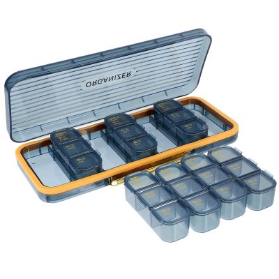 Abaodam Large Capacity Pill Organizer Box with 14 Compartments for Weekly Daily Use and Travel, Portable Reusable Abs Medicine Holder with Morning and Evening Reminder