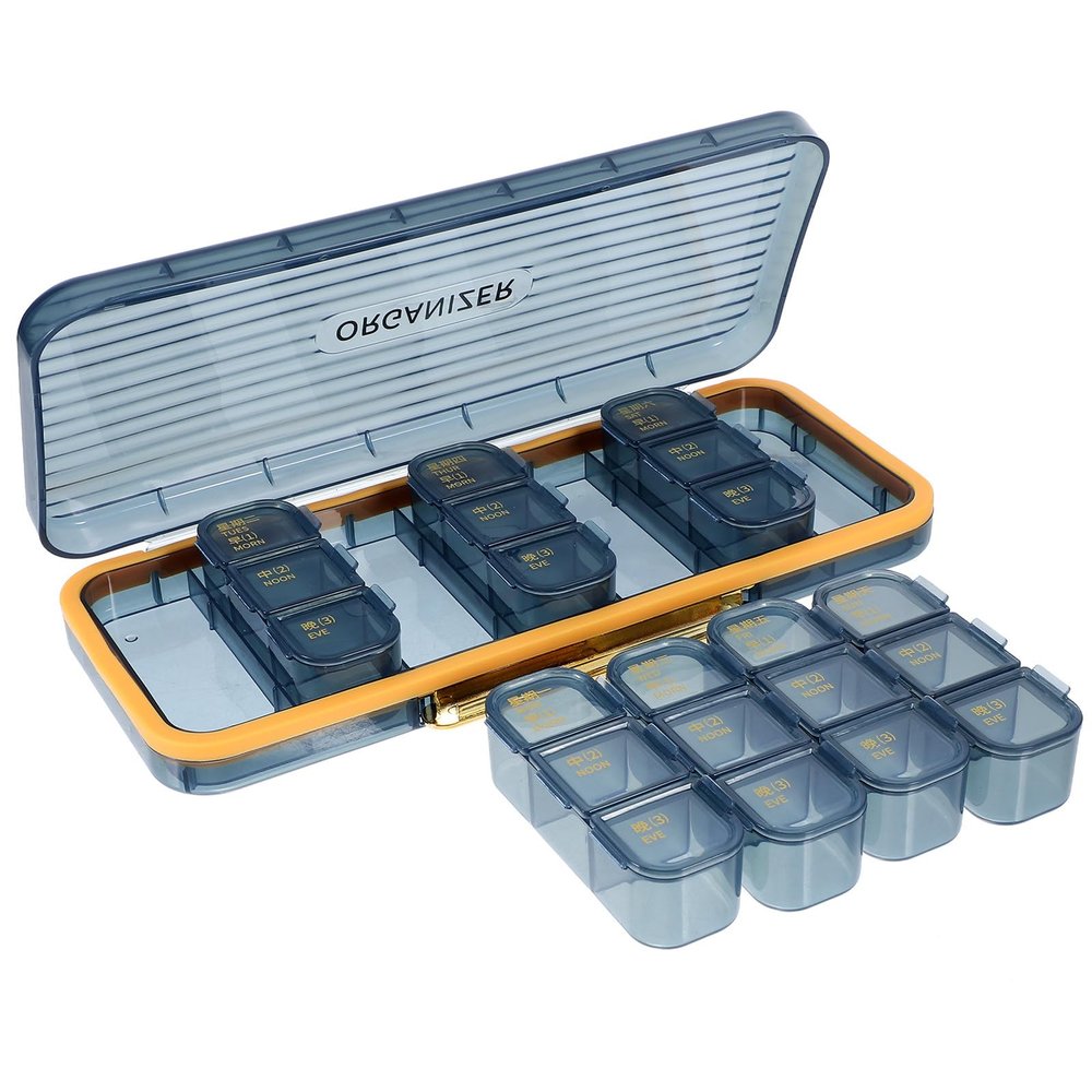 Abaodam Large Capacity Pill Organizer Box with 14 Compartments for Weekly Daily Use and Travel, Portable Reusable Abs Medicine Holder with Morning and Evening Reminder