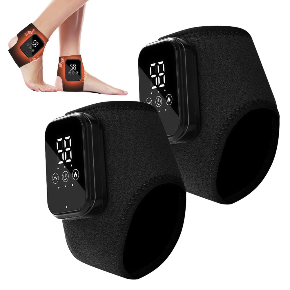 2PCS Foot Massager with Smart Timer, 3-in-1 Wire-Less Portable Vibrating Heated Feet Massagers for Neuropathy Pain Relief & Ankle Relaxation & Blood Circulation in Home Office Travel (Black)