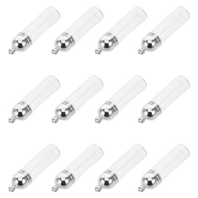 HAMPPLIES Aromatherapy Oil Pendants and Easy Access Lightweight Mini Glass Bottle Charms 12pcs with Silver Zinc Alloy Caps 35x11mm Vial for Daily Outings and Christmas Jewelry Making