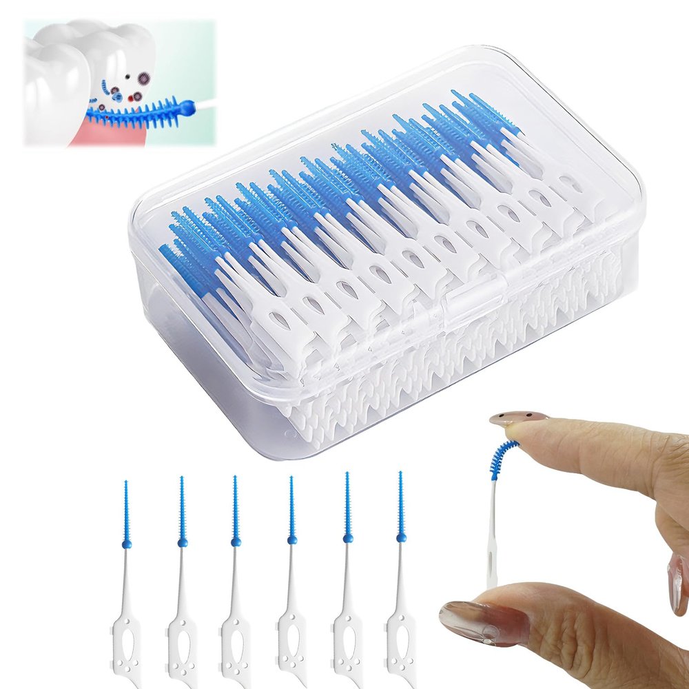 220 Pcs Interdental Brushes, Silicone Dental Brushes Toothpicks Cleaning Tool, Portable Clean Between Teeth Dental Floss Stick with Storage Case, for Braces Oral Cleaning Protecting Teeth, Blue