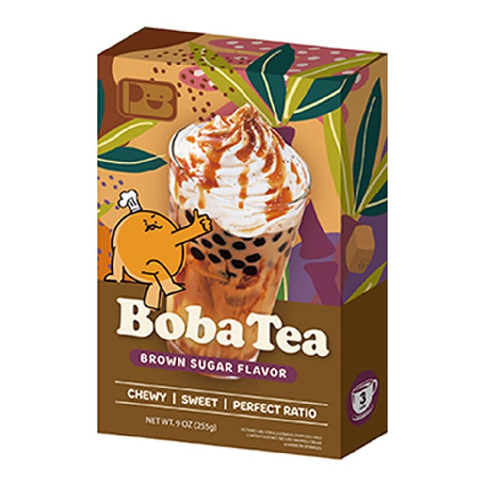 Play B Bubble Tea Kit with Tapioca Pearls Instant DIY Milk Tea Set (3 Servings) | Make Your Own Boba at Home | Quick & Easy Boba Tea Kit for Kids & Adults (Brown Sugar Milk Tea)