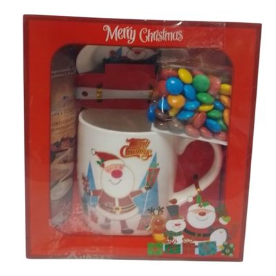 Festive Mug Set with Hot Drink Sachet and Coated Chocolates Assorted Design Ceramic Mug in Decorative Box Ideal for Warm Drinks Snacking and Seasonal Indoor Enjoyment