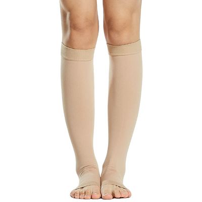 1 Pair Men Women 20-30mmHg Open Toe Stockings Sleeves for Varicose Vein Swelling Pain Calf Injury Alleviation