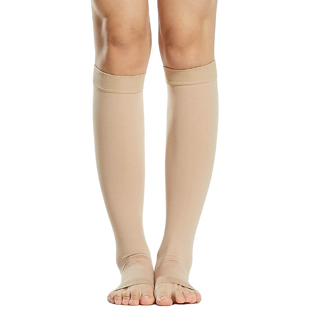 1 Pair Men Women 20-30mmHg Open Toe Stockings Sleeves for Varicose Vein Swelling Pain Calf Injury Alleviation
