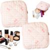 2 PCS Bow Sanitary Napkin Storage Bag Quilted Period Bags First Period Pouch Towel Holder Soft Pads Tampon Holder Period Bag with Zipper for Girls Women Ladies Travel Daily Use view 1