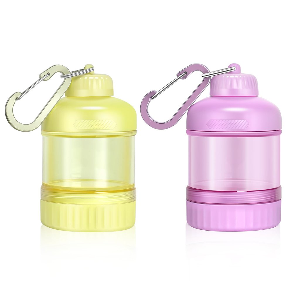 BooMetCheer 2 Pack Protein Powder Container to Go with Keychain & Keyring, Large Capacity, Clear, Leakproof, Ideal for workouts, fitness, or travel (Pink&Yellow)