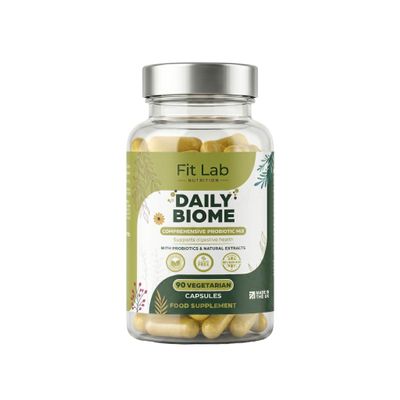 Fit Lab - Daily Biome, Gut Health Support, 90 Capsules - Botanical-Enhanced Gut Support with Live Cultures, Prebiotic Fibre, L Glutamine & Traditional Botanicals - Complete 5-in-1