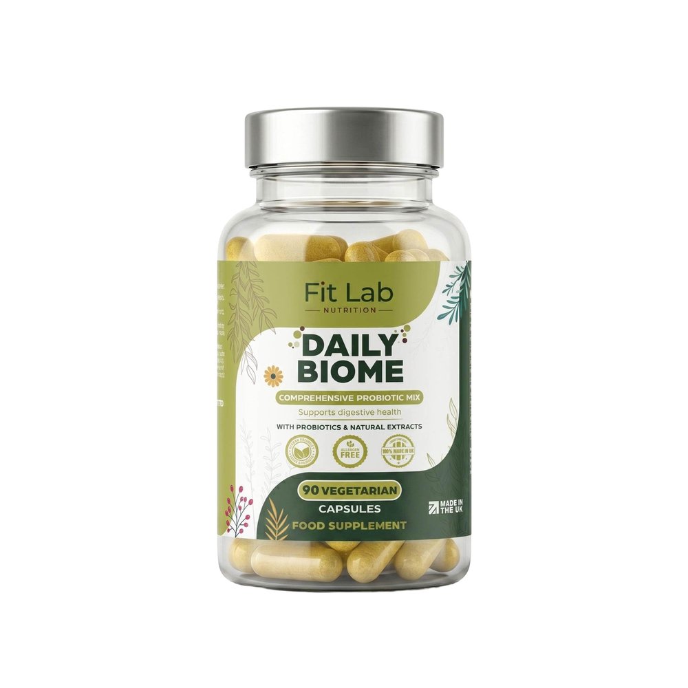 Fit Lab - Daily Biome, Gut Health Support, 90 Capsules - Botanical-Enhanced Gut Support with Live Cultures, Prebiotic Fibre, L Glutamine & Traditional Botanicals - Complete 5-in-1