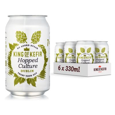 King of Kefir Hopped Culture - Water Kefir Drink Organic - Vegan - Gluten-Free - 6 x 330ml Cans
