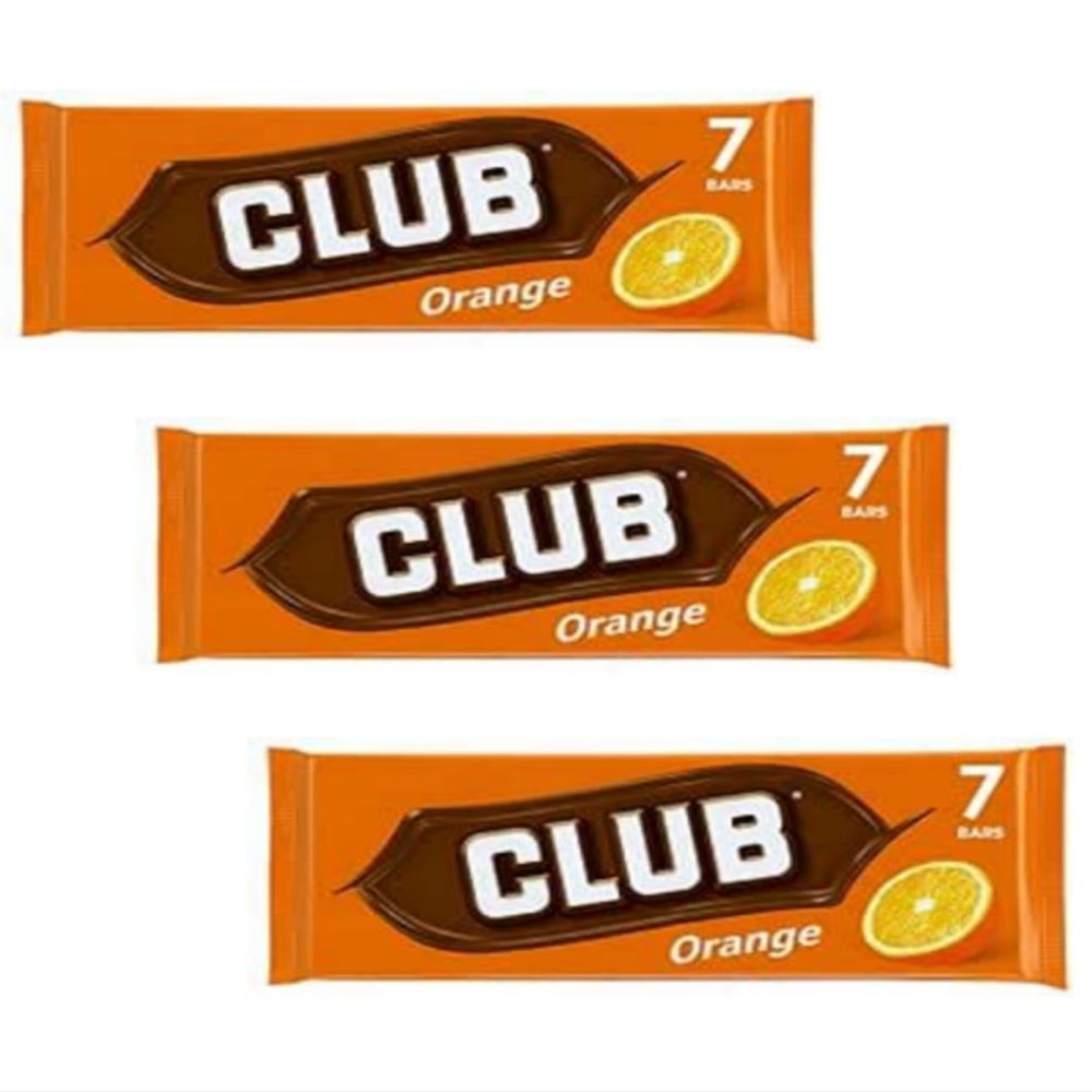 Club Orange Flavoured Cream Filled Biscuit Bars with Chocolate Coating, Vegetarian, No Artificial Colours, 7 Pieces, 154g,Pack Of 3