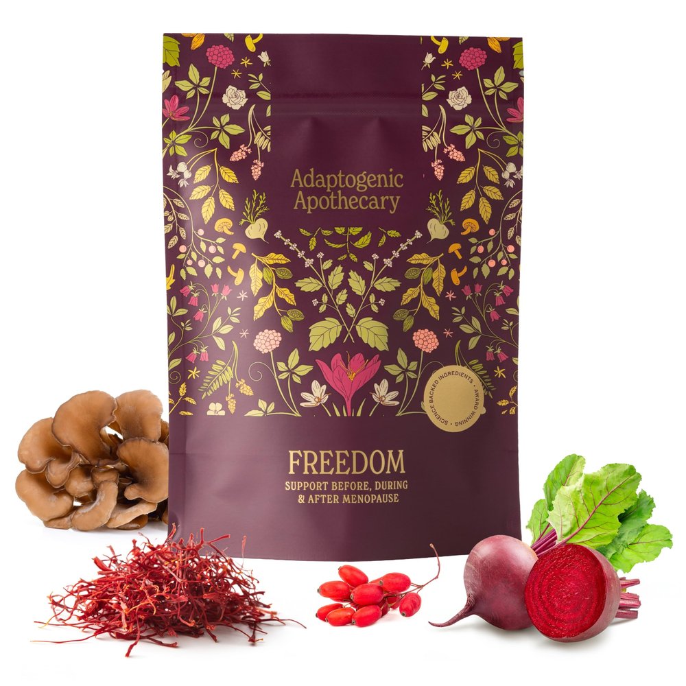 Adaptogenic Apothecary Freedom Premium Menopause & Perimenopause Supplement, Botanical Powder with Saffron, Mushrooms, Herbs. Herbalist Formula.