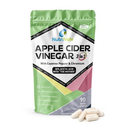 Apple Cider Vinegar 3-in-1 Complex | 90 Vegan Capsules | 30% Acetic Acid with The Mother | with Cayenne Pepper & Chromium | 30 Days Supply | Metabolism, Detox & Blood Sugar Support | by NutriVolv