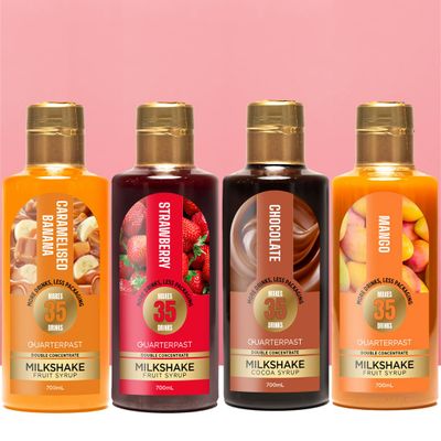 Milkshake Syrup 4 Pack - Chocolate, Caramelised Banana, Mango, Strawberry (4x700mL)