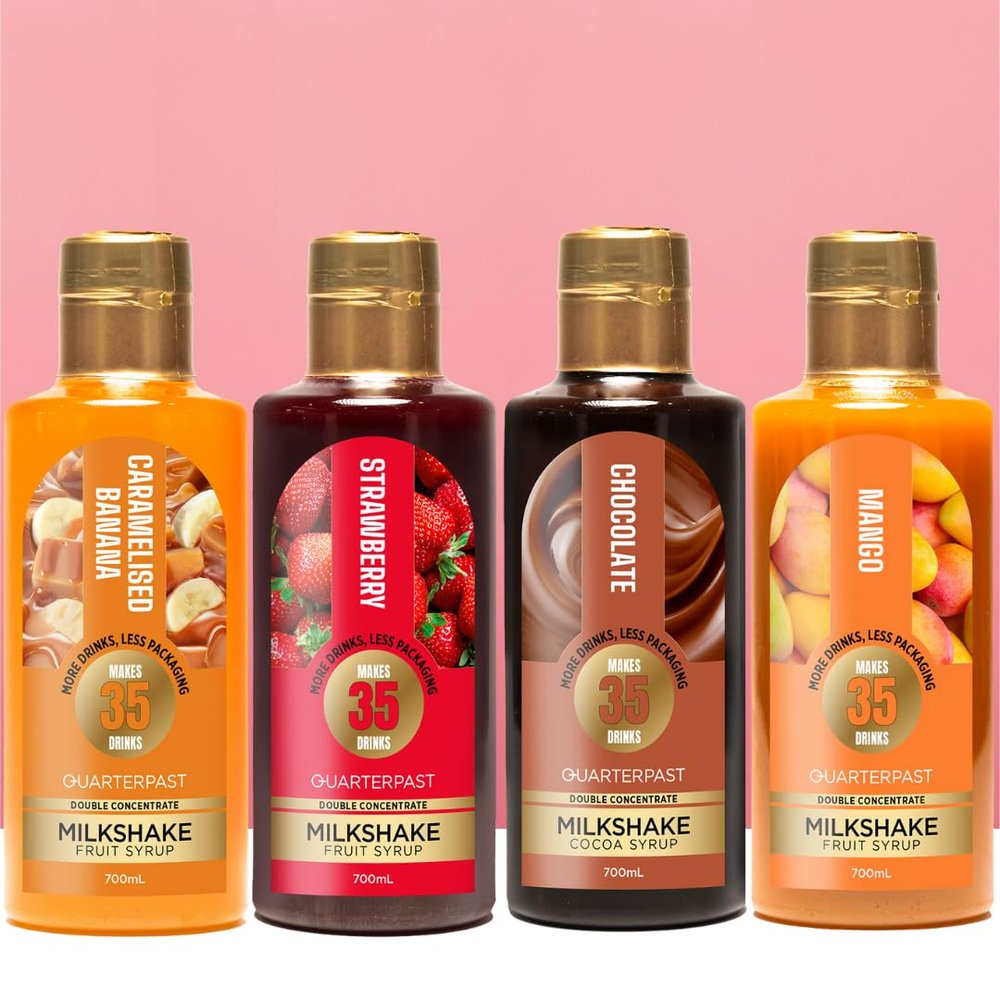 Milkshake Syrup 4 Pack - Chocolate, Caramelised Banana, Mango, Strawberry (4x700mL)