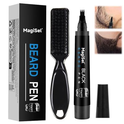 Beard Filler Pencil, Beard Pen Filler, Beard Filling Pen Kit, Beard Filler Pen with Beard Brush, Effectively Improve Facial Hair, Beard Pen for Moustache & Eyebrows with 1 Beard Brush