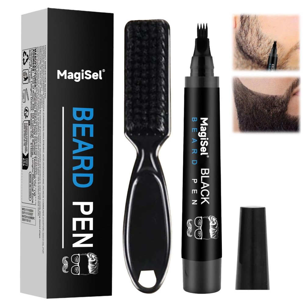 Beard Filler Pencil, Beard Pen Filler, Beard Filling Pen Kit, Beard Filler Pen with Beard Brush, Effectively Improve Facial Hair, Beard Pen for Moustache & Eyebrows with 1 Beard Brush