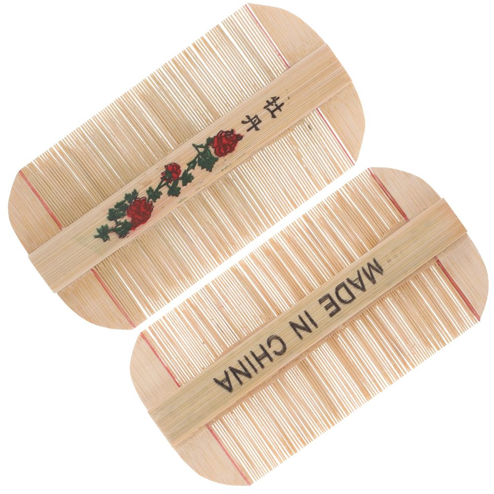 Abaodam Bamboo Fine Tooth Lice Comb 2pcs Set, Dense Teeth Scalp Dandruff Removal Massage Comb for Kids and Adults, Natural Wooden Nit and Pet Hair Grooming Tool
