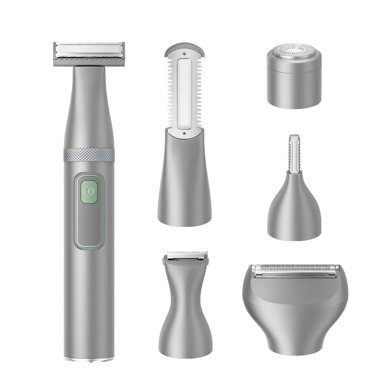 Bikini Trimmer for Women, 6 in 1 Electric Shaver, Cordless Razors, Nose Hair Trimmer for Women & Men Pubic Hair, Private Area, Legs, Face, Nose, Eyebrow, Multifunctional Waterproof Body Hair Removal