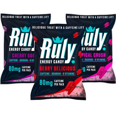 Ruly Energy Gummies (3 Pack) Caffeinated Energy Chews - 80mg Caffeine Per Pack, Microboost Flexible Dosing - Pre Workout Gummies, Running Sweets - Coffee Alternative with Guarana, Vitamin B12 & B6