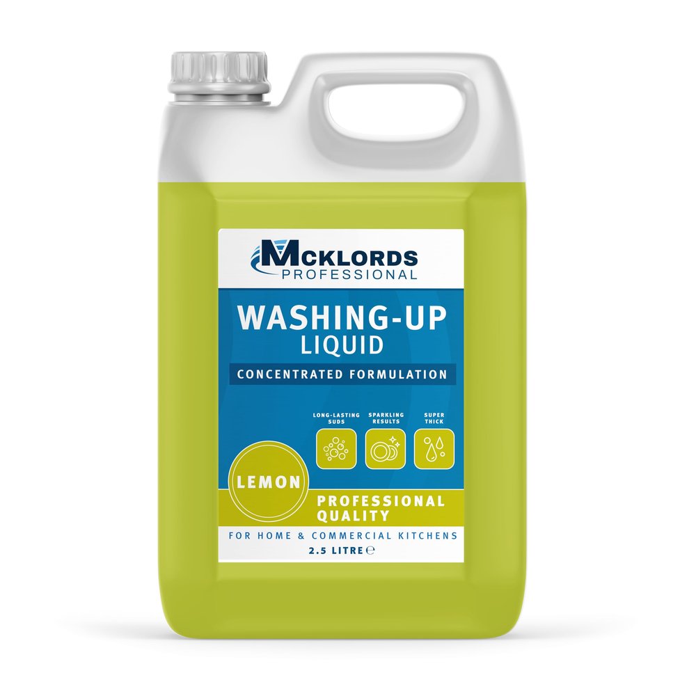 McKLords Professional Lemon Washing Up Liquid 2.5L - Concentrated Formula for Sparkling Clean Dishes - Hygienically Cleans & Cuts Through Grease - Ideal for Home, Kitchen & Commercial Use