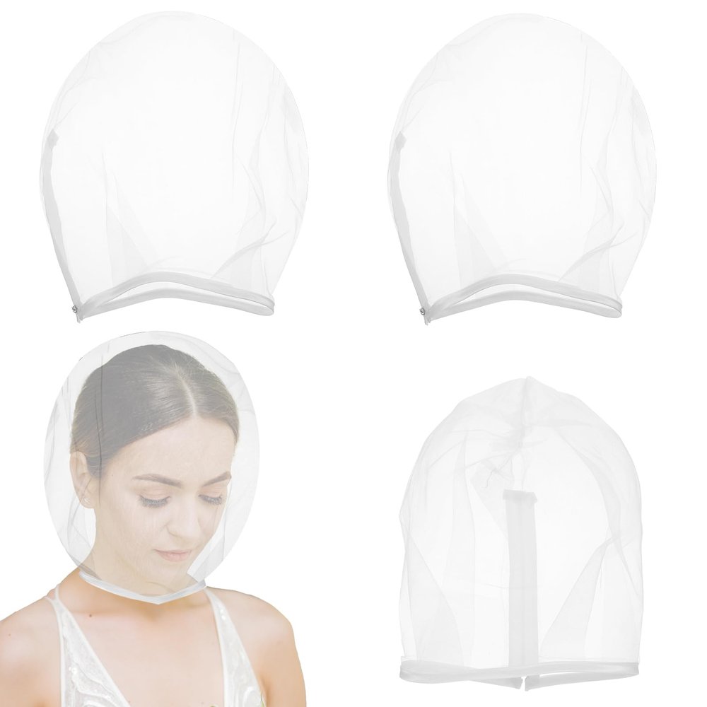 Larrel 3 Pcs Makeup Protector Hood for Face, Polyester Chiffon Makeup Protector Hood Washable Zipper Closure Face Cover Reusable Make up Faces Cover for Women Beauty (White)