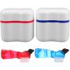 Abaodam 2pcs Retainer Holder Case with Strainer Basket and Small Retainer Cleaning Brush, Blue and Red Denture Storage Box for Oral Care at Home and Travel view 1