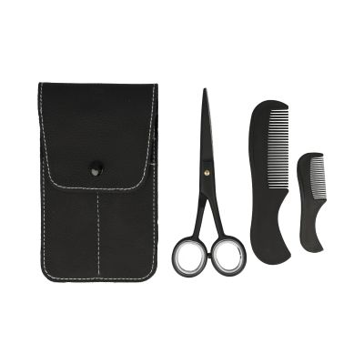 Clauss Beard Set with Scissors and 2 Combs | Premium 13 cm Supercut Scissors in Matte Black & Two Combs | Beard Care Set for Men in Practical Case | BC-S10041