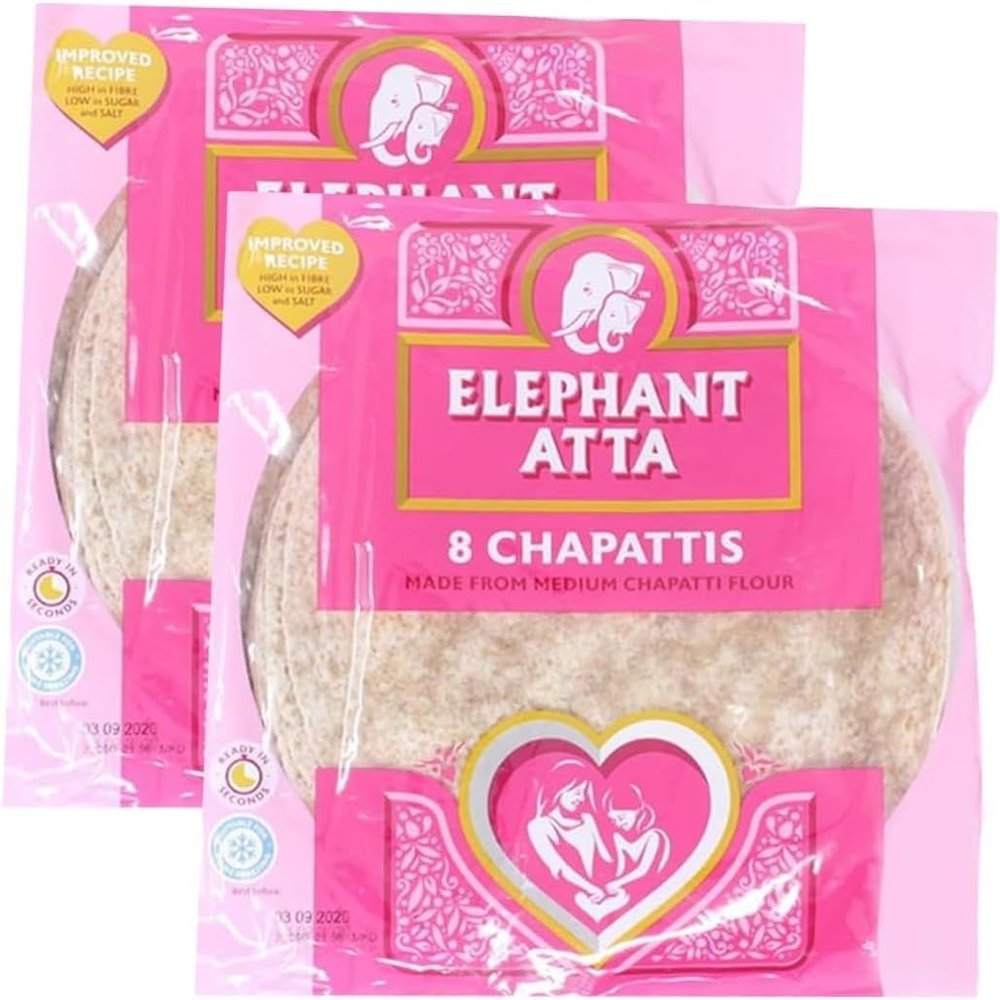 (Pack Of 2) Elephant Atta Chapattis 360G 8Pcs Made From Medium Chapattis Ready To Eat Suitable For Home Freezing Soft And Fluffy Chapattis