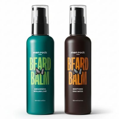 Men Rock Beard Balm Duo Set Awakening & Soothing Leave-In Beard Conditioner and Softener, Hydrates Beard & Skin, Sicilian Lime & Oak Moss, 2 100 ml