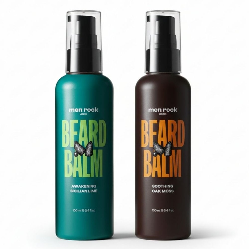 Men Rock Beard Balm Duo Set Awakening & Soothing Leave-In Beard Conditioner and Softener, Hydrates Beard & Skin, Sicilian Lime & Oak Moss, 2 100 ml
