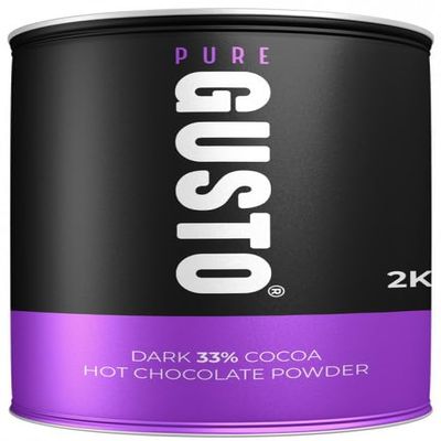 GUSTO Hot Chocolate Powders, West African Cocoa, Vegan & Vegetarian Suitable, Metal Refillable Tin 2KG (GUSTO - DARK Chocolate - 33% Cocoa - 2KG Tin)