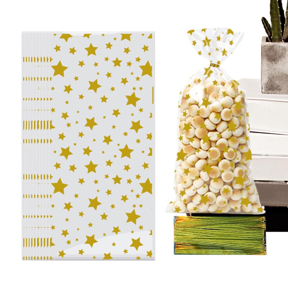 Cookie Packaging Star Theme Candy Wrappers with 60 Ties