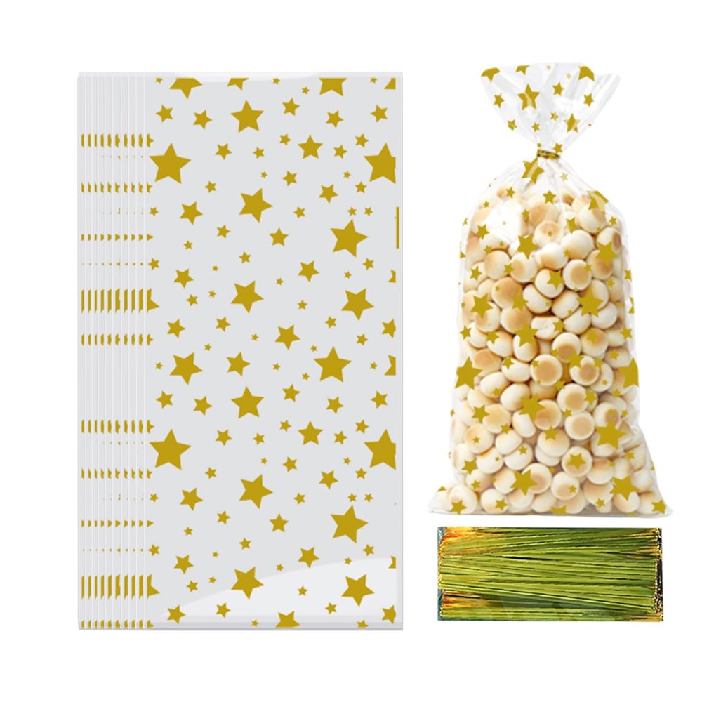 Cookie Bags Star Theme Candy Wrappers with 60 Ties