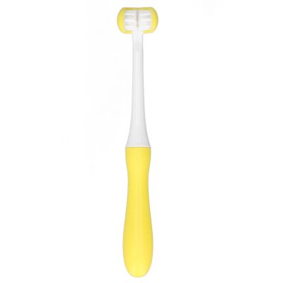 3 Sided Toothbrush Soft Matte Handle 58 Degree Inclination Practical Cleaning Tool for Infant Yellow