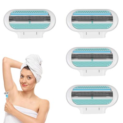 4 Pcs Replacement Razor Blades for Gillette,Women'S Razor Blades Refills,Extra Smooth 3 Layer Blade Design,Pivoting Head & Effortless Glide for Women,Washable Easy(Blue)