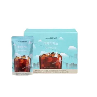 Caffe Bene Americano 190ml x 10 Pouches Ready to Drink Iced Coffee, Korean Style Sweetened Iced Coffee Beverage Multipack