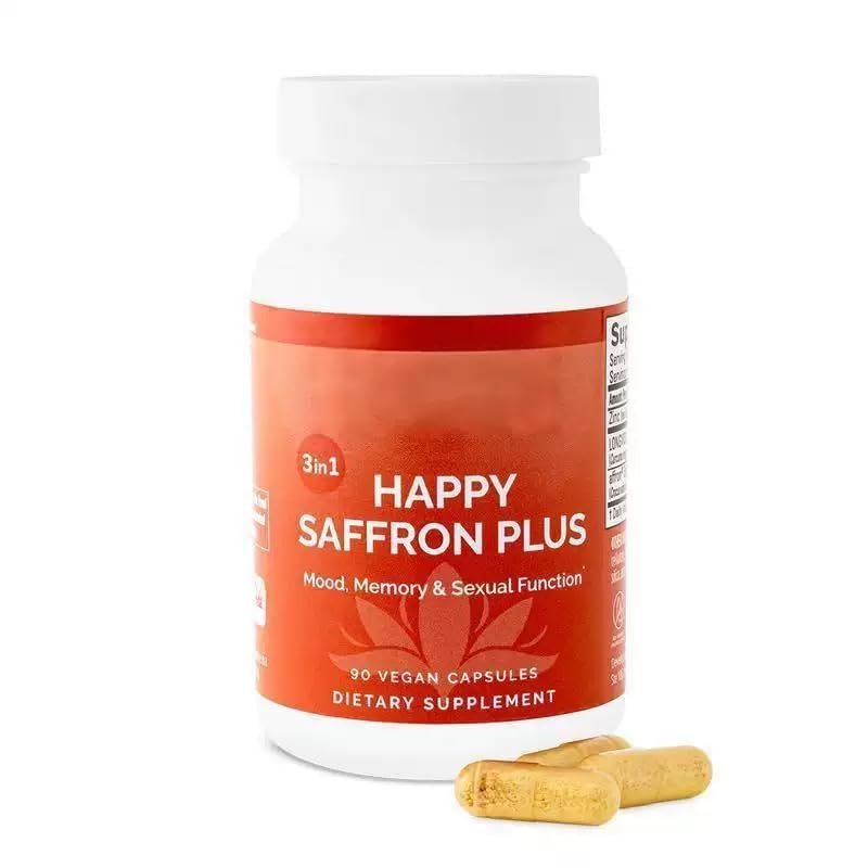 BPZAQXWSC Happy Saffron Plus - Supports Mood, Energy, Focus, Vision and Eye Health in Women and Men, Vegan, Gluten-Free
