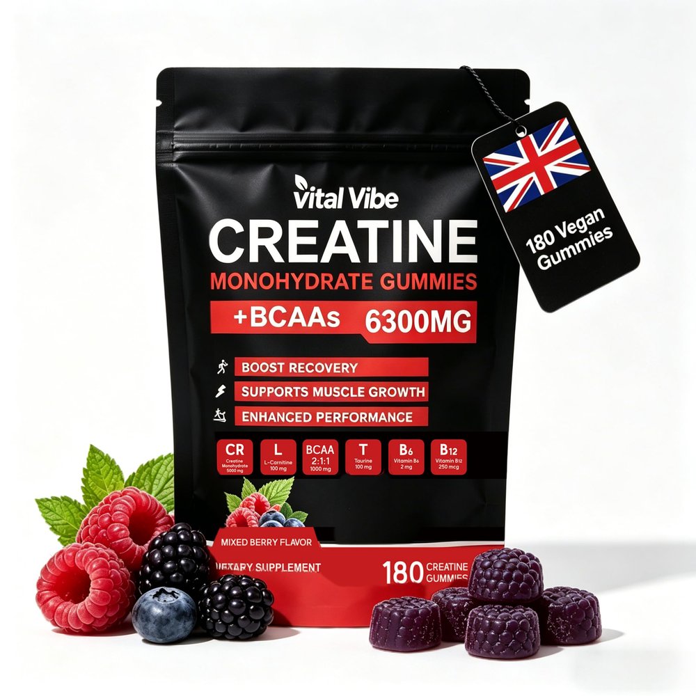 Creatine Gummies 5000mg Creatine Monohydrate with 1000mg BCAAs, Vegan & Sugar-Free, Easy Pre/Post Workout Gym Support for Performance and Muscle Power, 180 Count