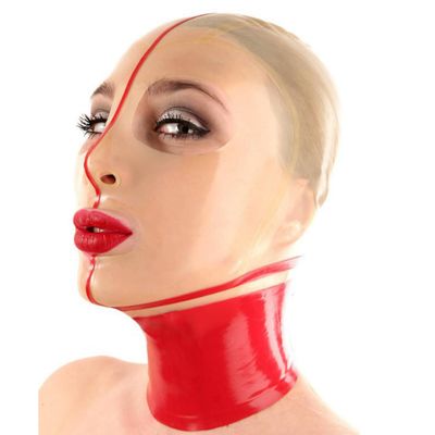 WXLPCGO Latex Hood Transparent Sexy Rubber Hood with Open Mouth Handmade Suitable Back Zipper for BDSM Fetish(Size:XL-70CM)