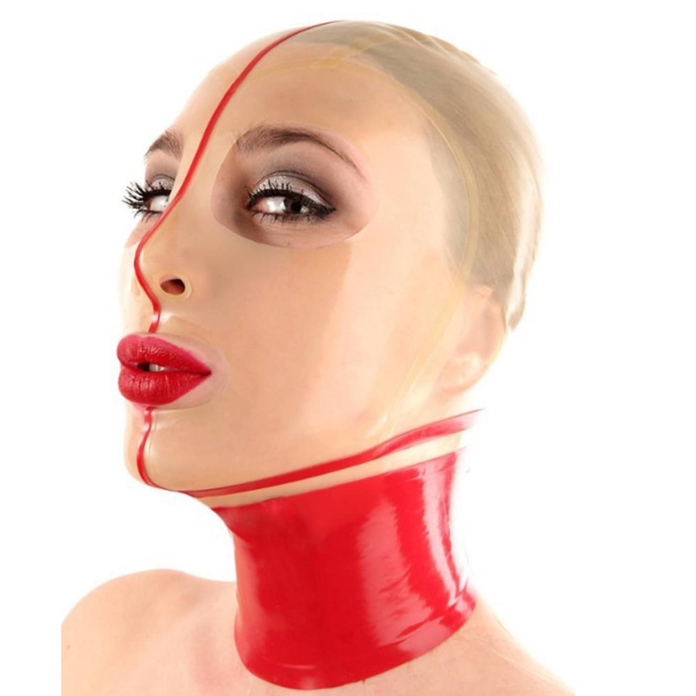 WXLPCGO Latex Hood Transparent Sexy Rubber Hood with Open Mouth Handmade Suitable Back Zipper for BDSM Fetish(Size:XL-70CM)