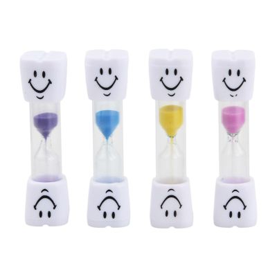 4 Pieces Tooth Brushing Sand Timer, Dental Timer for Kids, Hourglass Set for Children, Countdown, Smile and Brush for Healthy Teeth, for Family, Blue, Yellow, Purple, Red
