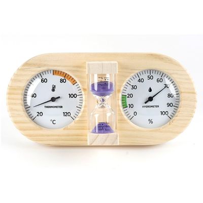 FACAIIO Pine Wood Sauna Thermohygrometer with Hourglass Timer, Temperature & Humidity Monitor 20-120C 0-100% RH, Wall-Mounted