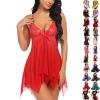 DFSDJEUW women lingeries Sexy Lingerie for Women Sets Naughty Lace Sleepwear Nightwear Set Naughty One Piece Slit Babydoll V Neck Mesh Chemise Sleepwear Dress Nightdress red sexy lingerie for sets view 1